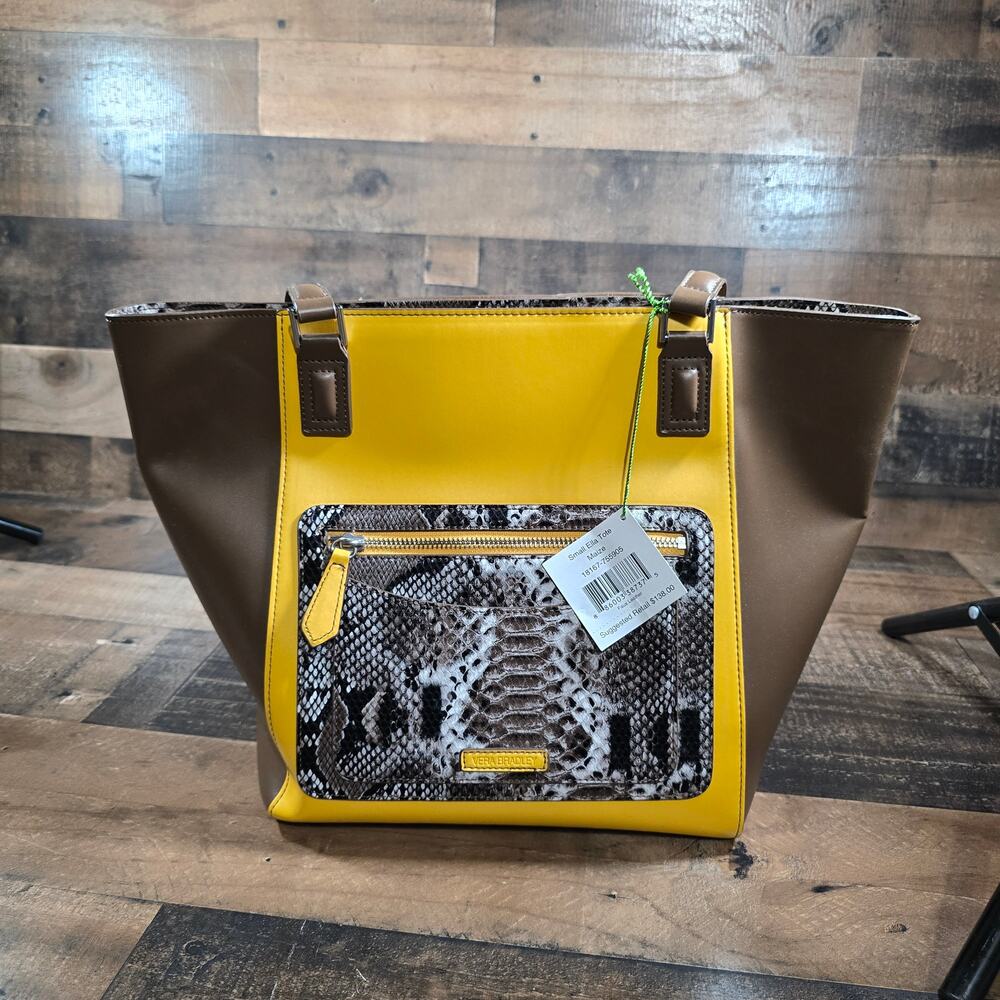 Vera Bradley Small Ella Tote 18167-755905 Purse Faux Leather Maize Snake Print